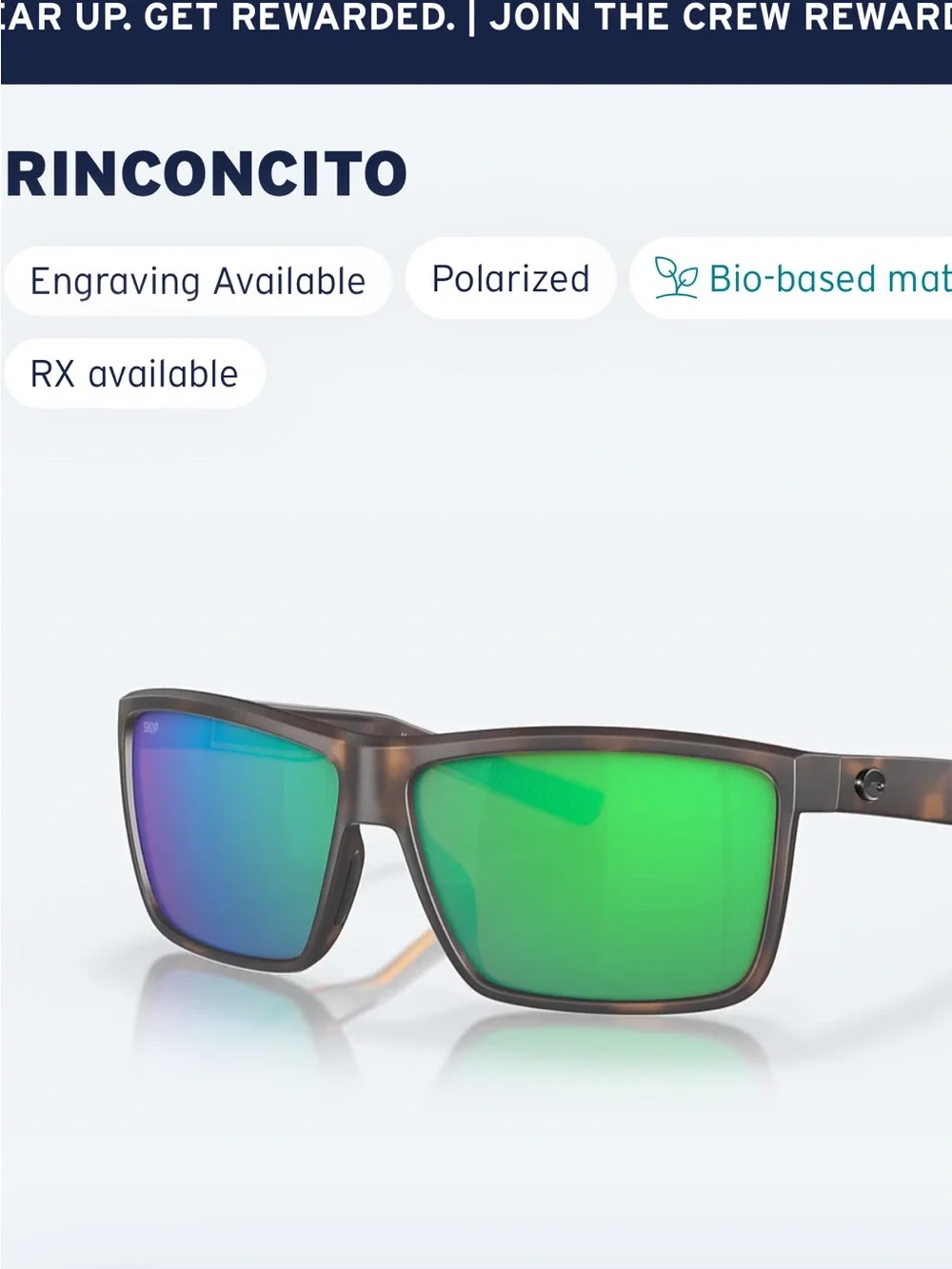 Costa Rinconcito Polarized Sunglasses (Matte Tortoise frame color)